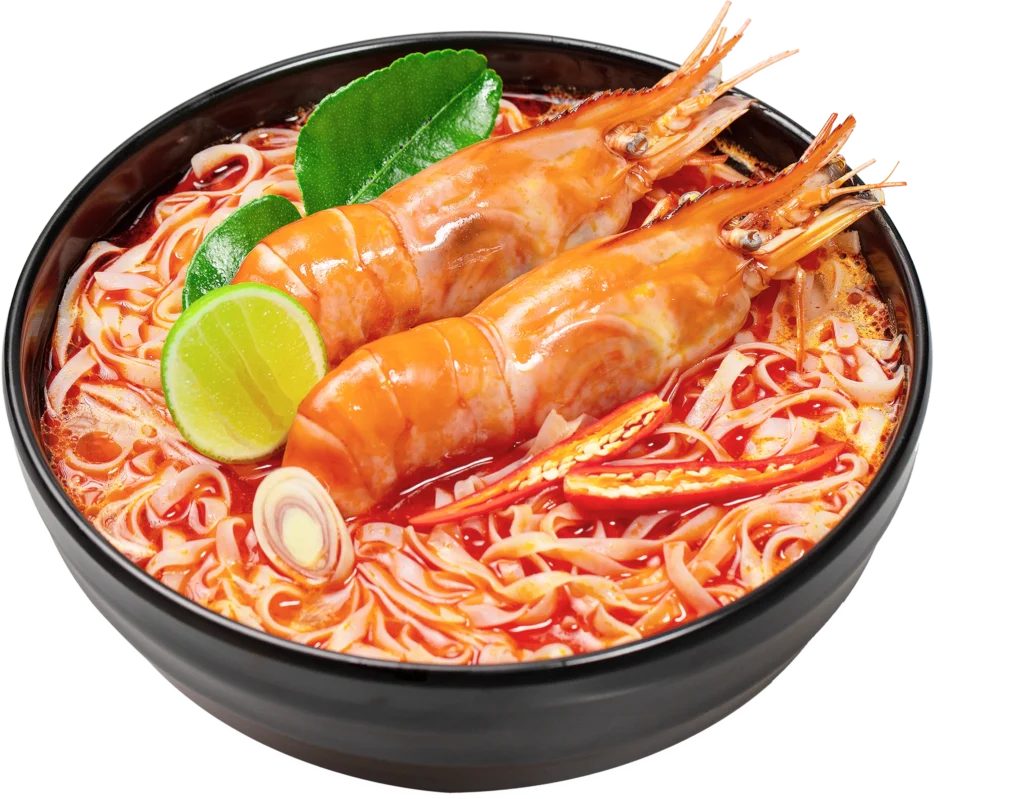 Prepared bowl of Tom Yum Shrimp