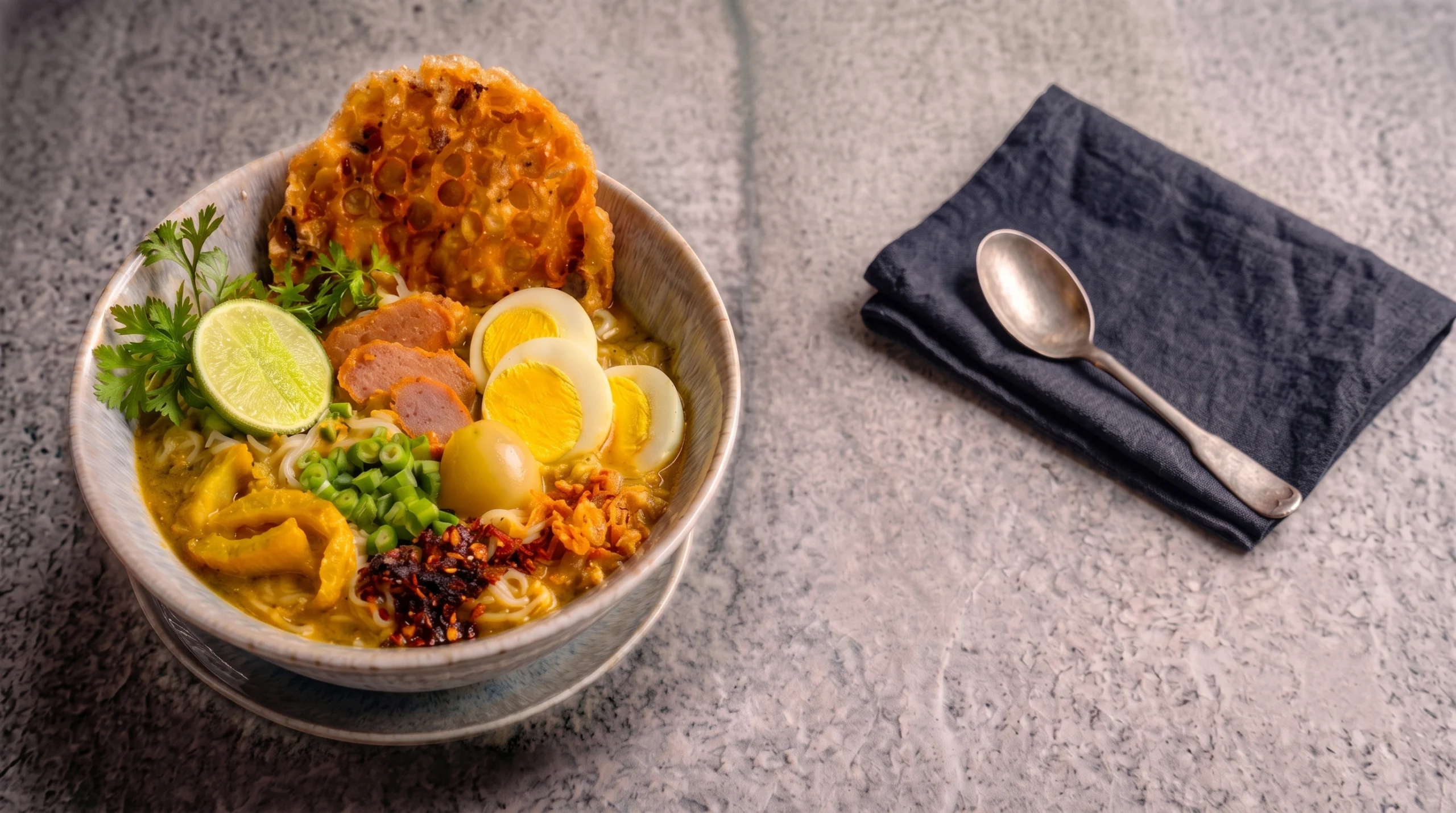 Steaming bowl of Myanmar noodles