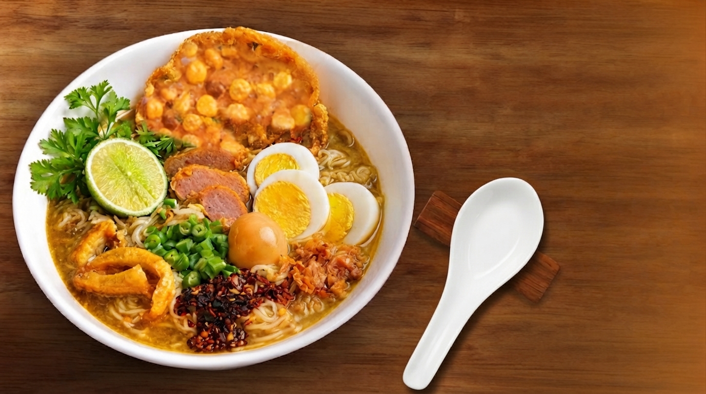 Steaming bowl of Myanmar noodles