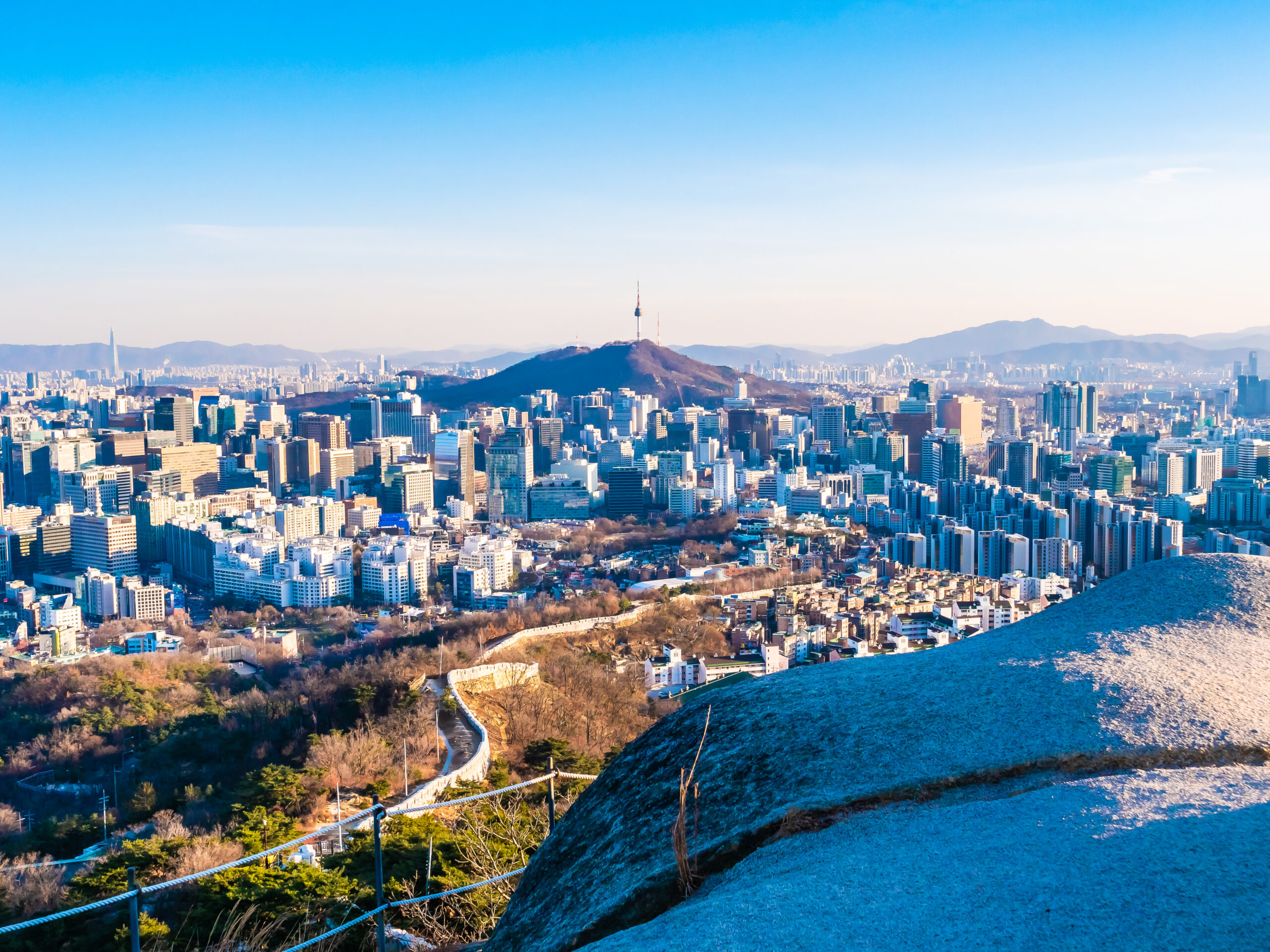 Beautiful Architecture building cityscape with tower in Seoul city South Korea